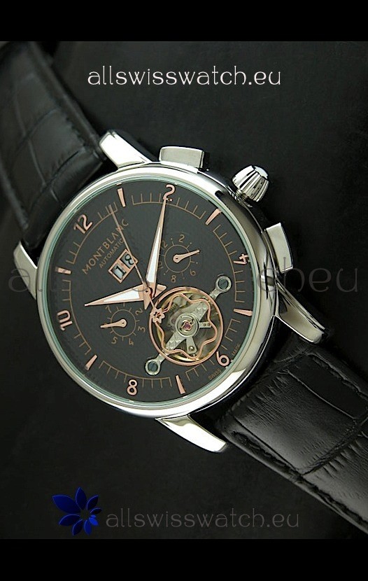 Mont Blanc Flying Tourbillon Japanese Replica Watch in Black Dial