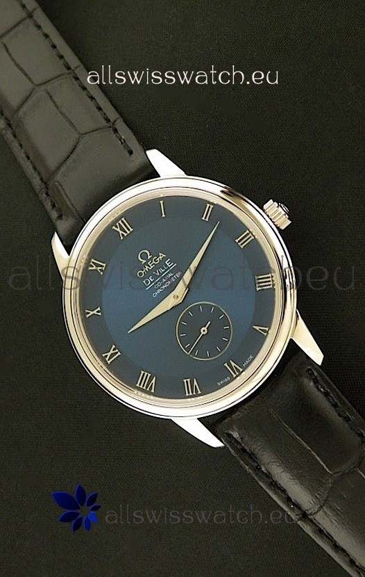 Omega DeVelie Co-Axial Chronometer Japanese Steel Watch in Dark Blue Dial