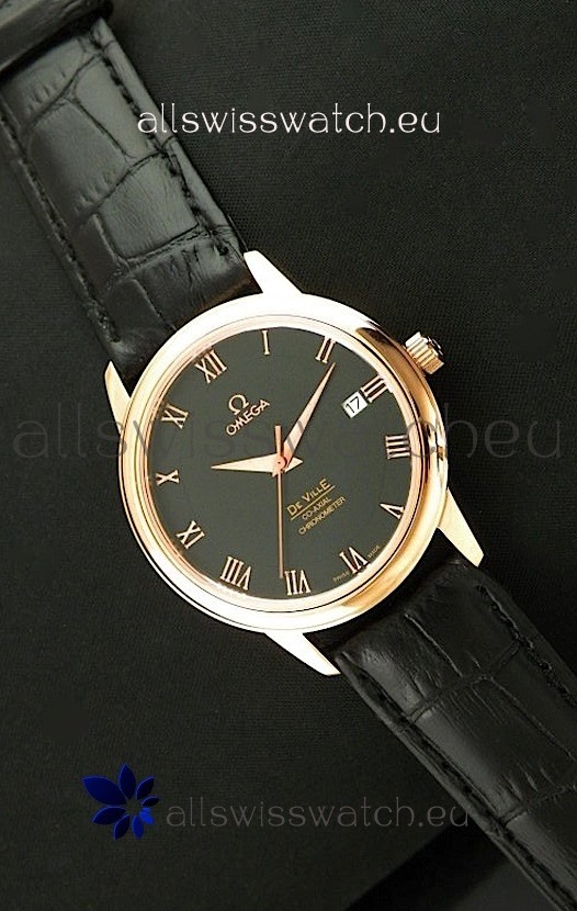 Omega DeVelie Co-Axial Chronometer Japanese Rose Gold Watch in Black Dial