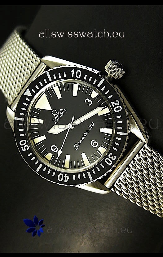 Omega Seamaster 300 Black Dial Swiss Watch with Mesh Strap