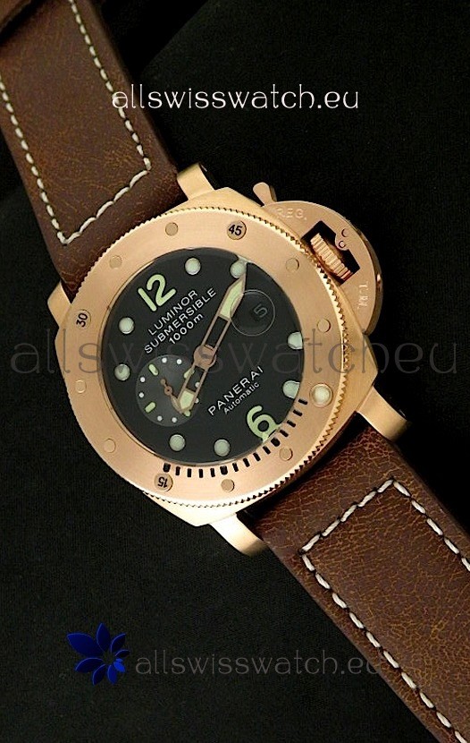 Panerai Luminor Submersible 1000M Japanese Automatic Rose Gold Watch in Black Dial