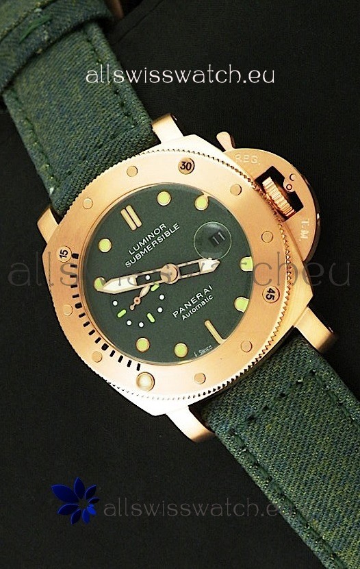 Panerai Luminor Submersible 1000M Japanese Automatic Rose Gold Watch in Green Dial