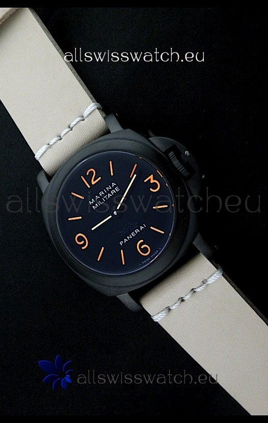 Panerai Luminor Marina Black Seal PVD Swiss Watch Tan Strap