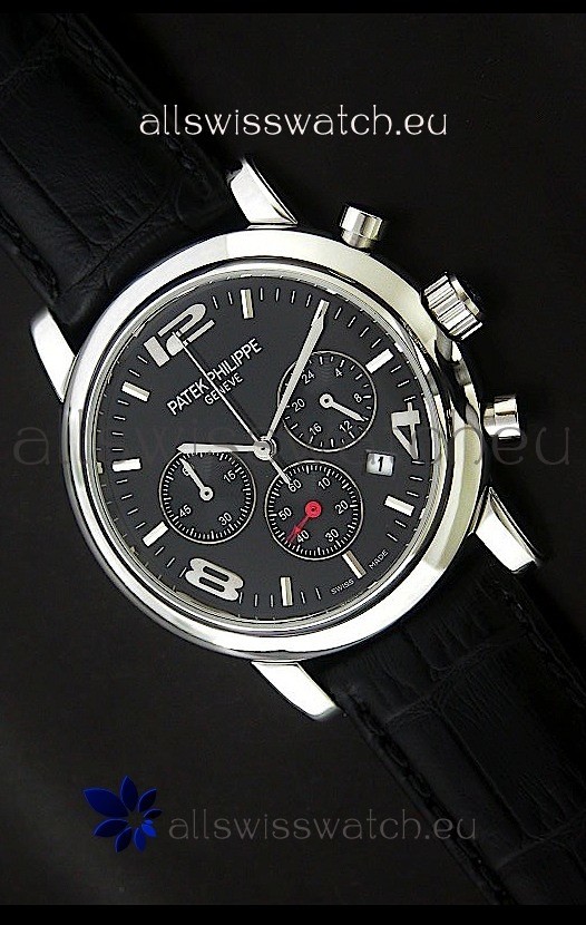 Patek Philippe Perpetual Calender Japanese Steel Watch in Black Dial
