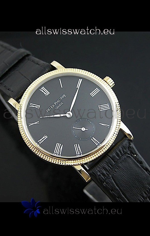 Patek Philippe Calatrava Japanese Manual Hand Wind Watch in Black Dial