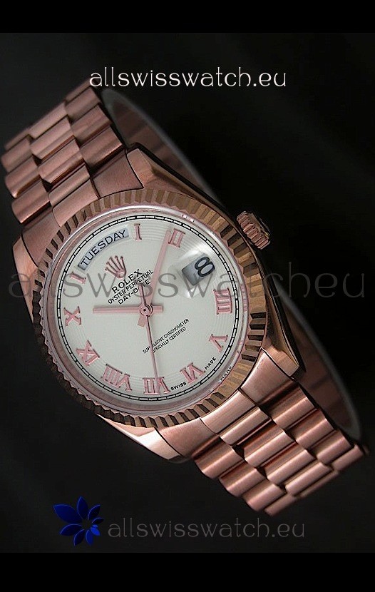 Rolex Day Date Japanese Rose Gold Watch in White Dial