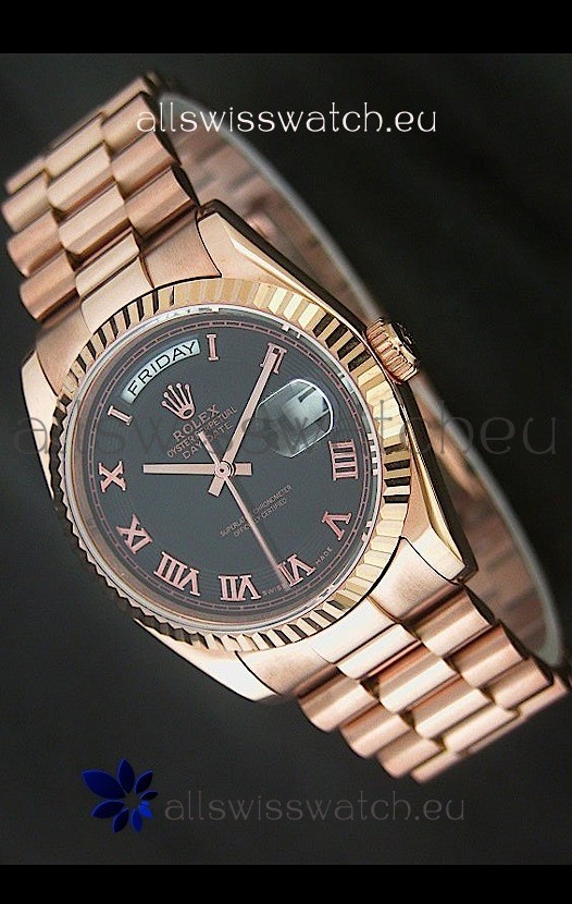 Rolex Day Date Japanese Rose Gold Watch in Black Dial