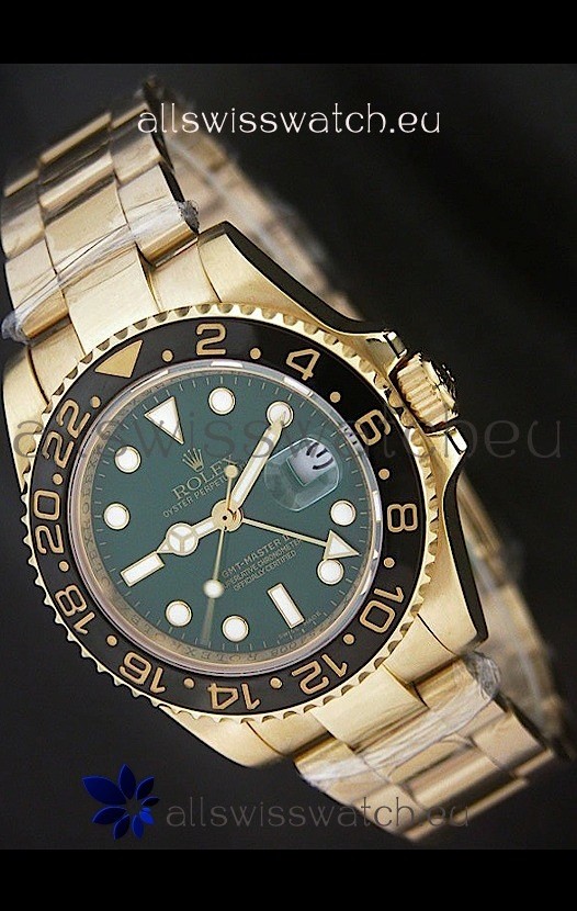 Rolex GMT Master II Swiss Replica Gold Watch in Green Dial