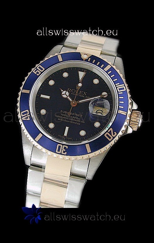 Rolex Submariner Japanese Watch in Blue Bezel Two Tone Case