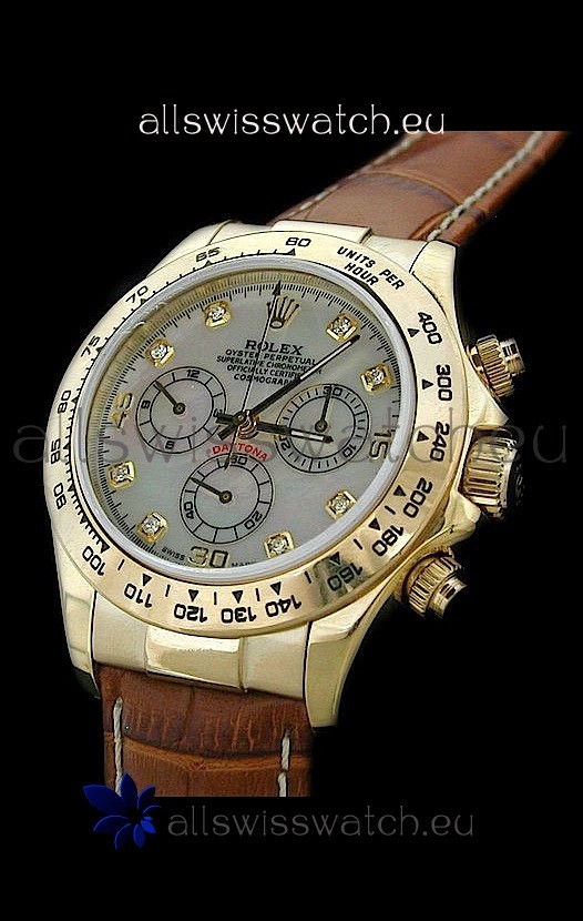 Rolex Daytona Cosmograph Swiss Replica Gold Watch in Mother of Pearl Dial
