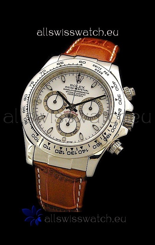 Rolex Daytona Cosmograph Swiss Replica Steel Watch in White Dial