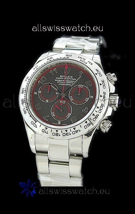 Rolex Daytona Cosmograph Swiss Replica Steel Watch in Red Subdial