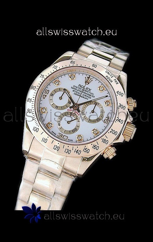 Rolex Daytona Cosmograph Swiss Replica Gold Watch in White Dial