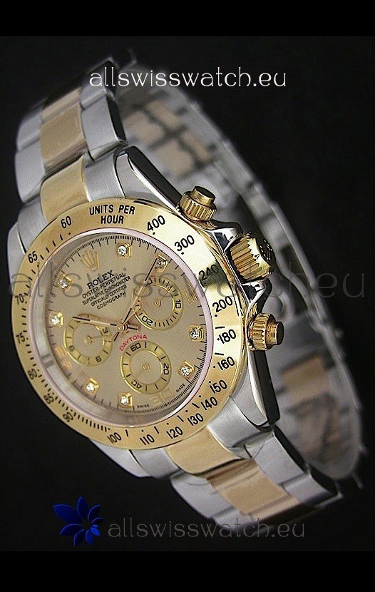 Rolex Daytona Japanese Replica Two Tone Gold Watch in Golden Dial