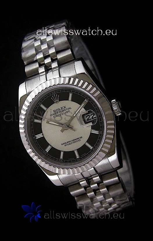 Rolex Datejust Mens Japanese Replica Watch in Black & White Dial
