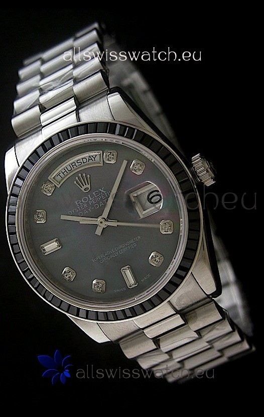 Rolex Day Date 2008 Japanese Replica Watch in Mop Black Dial