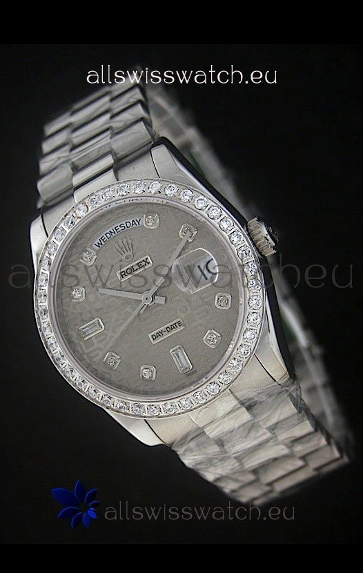 Rolex Day Date Just Japanese Replica Watch in Printed Grey Dial