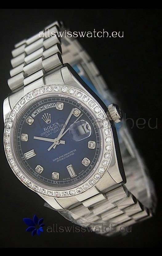 Rolex Day Date Just Japanese Replica Watch in Dark Blue Dial
