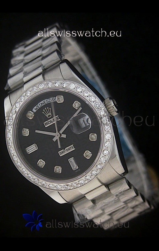 Rolex Day Date Just Japanese Replica Watch in Black Dial