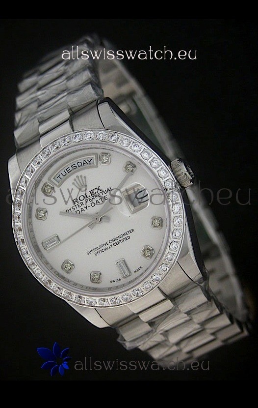 Rolex Day Date Just Japanese Replica Watch in White Dial 