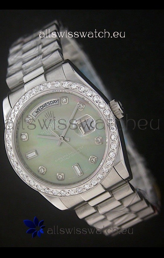 Rolex Day Date Just Japanese Replica Watch in Light Green Dial