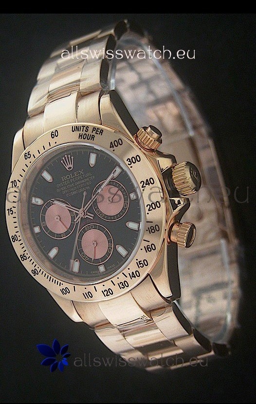 Rolex Daytona Cosmograph Swiss Replica Yellow Gold Watch in Black Dial