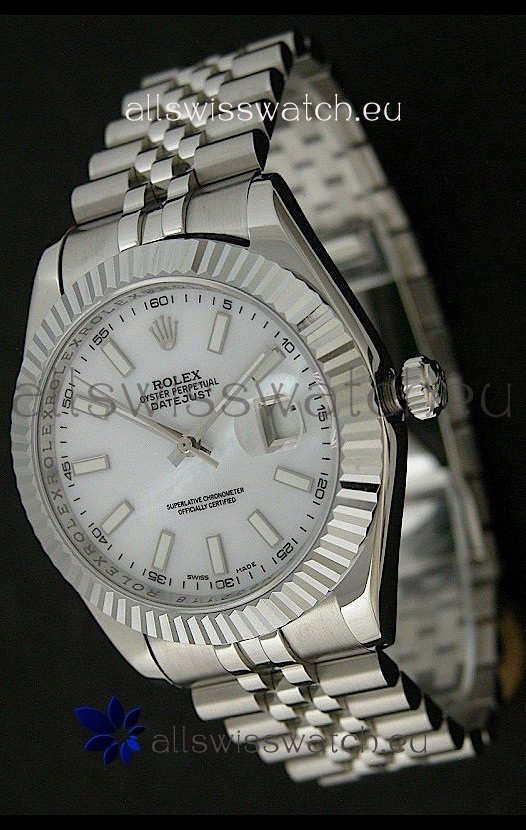 Rolex DateJust Japanese Replica Watch in Mop White Dial