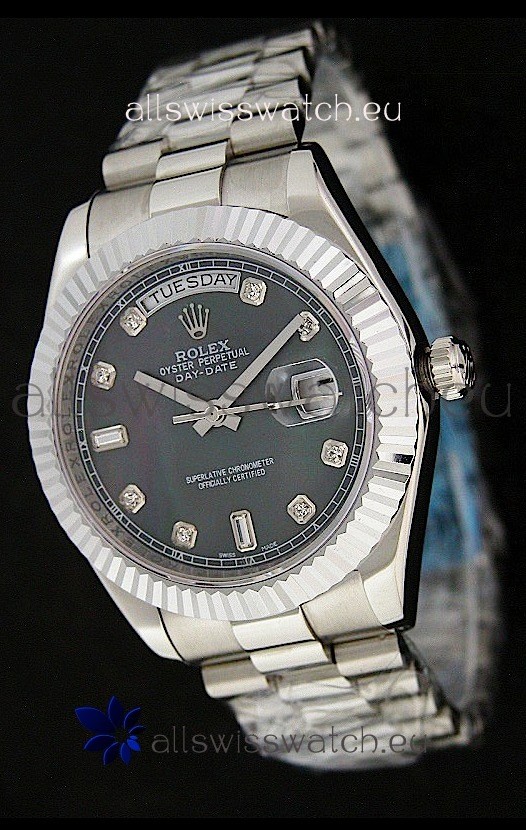 Rolex Oyster Perpetual Day Date Japanese Replica Watch in Black Mother of Pearl Dial