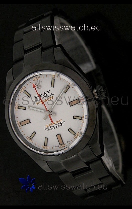 Rolex White Milgauss Black-Out Swiss Replica Watch