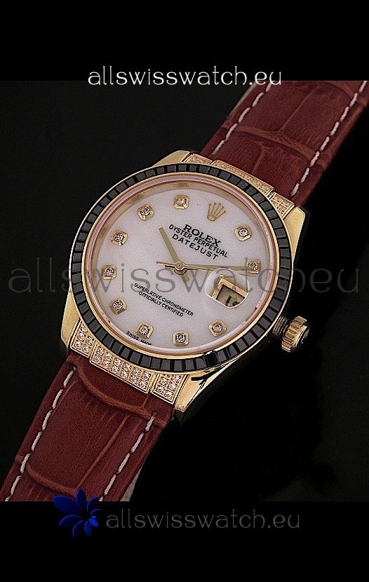 Rolex DateJust Japanese Mens Replica Yellow Gold Watch in Diamond Markers
