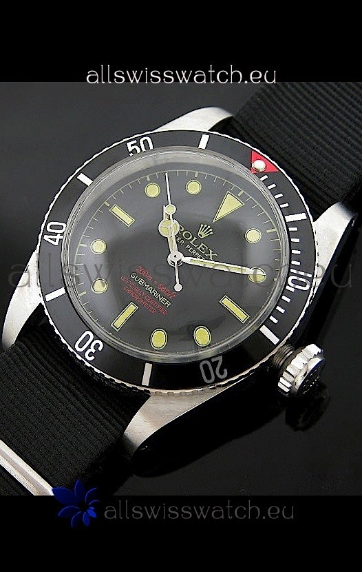 Rolex Submariner Swiss Replica Watch in Domed Crystal Black Nylon Strap