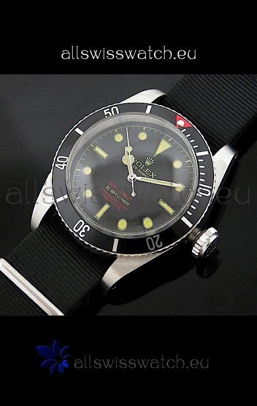 Rolex Submariner Swiss Replica Watch in Domed Crystal Black Nylon Strap
