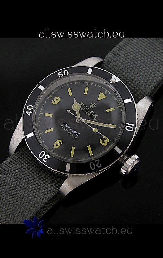 Rolex Submariner Swiss Replica Watch in Domed Crystal Grey Nylon Strap