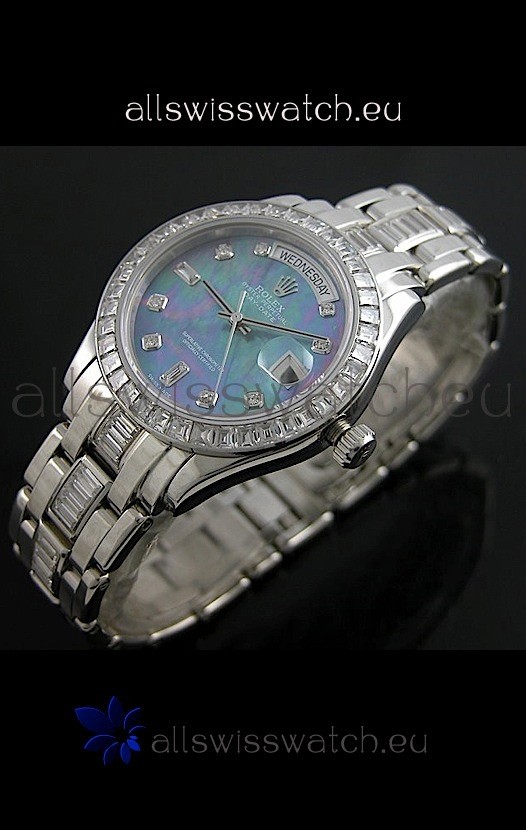Rolex Oyster Perpetual Day Date Swiss Replica Watch in Blue Mother of Pearl Dial 