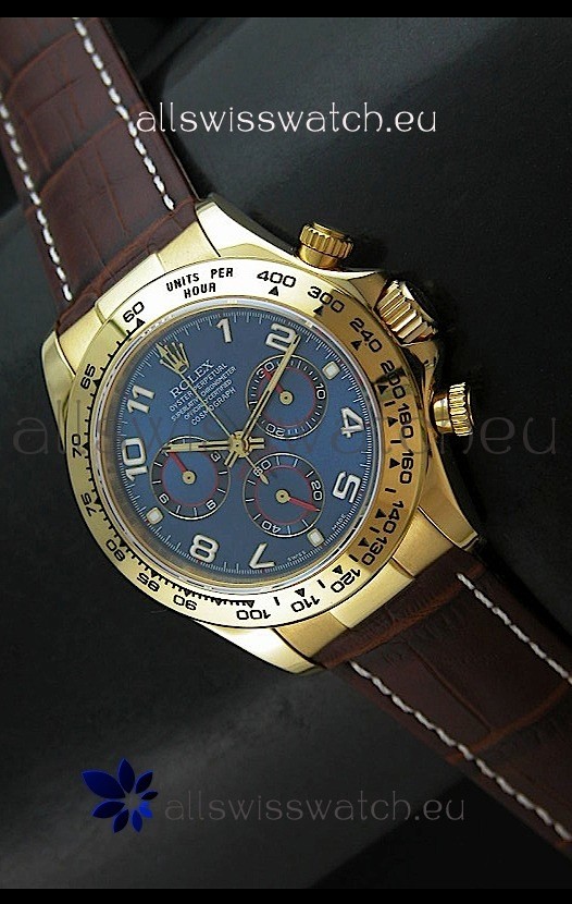 Rolex Daytona Cosmograph Swiss Replica Yellow Gold Watch in Blue Dial
