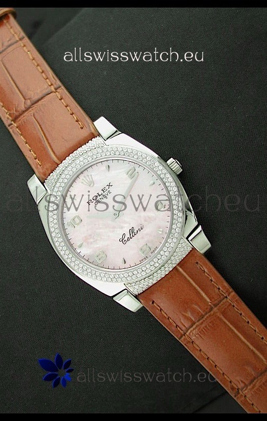 Rolex Cellini Japanese Replica Watch in Mother of Pearl Pink Dial