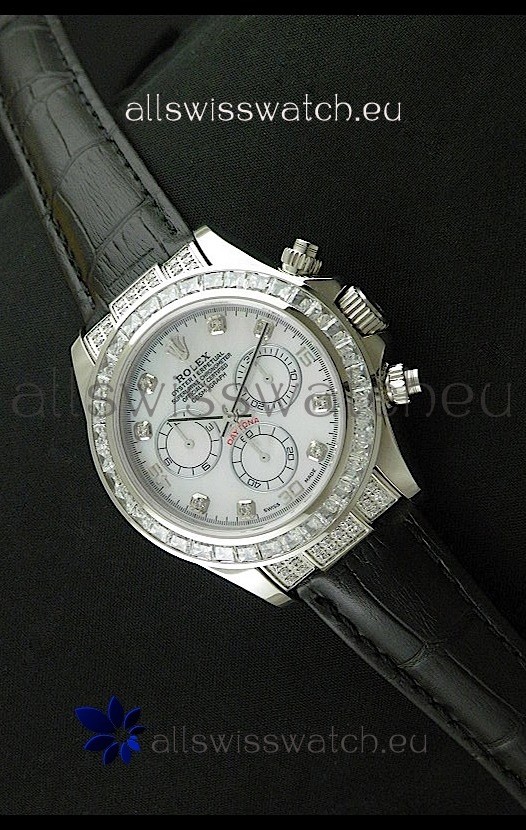 Rolex Oyster Perpetual Cosmograph Daytona Swiss Replica Watch in Black Strap