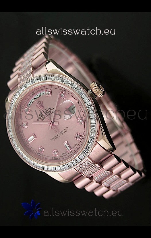 Rolex Oyster Perpetual Day Date Swiss Rose Gold Automatic Watch in Rose Gold Dial