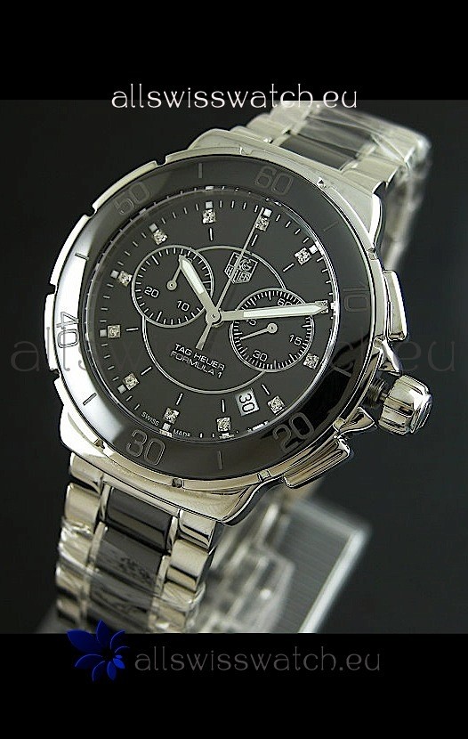 Tag Heuer Formula 1 Chronograph Swiss Replica Ceramic Ladies Watch in Black Bezel