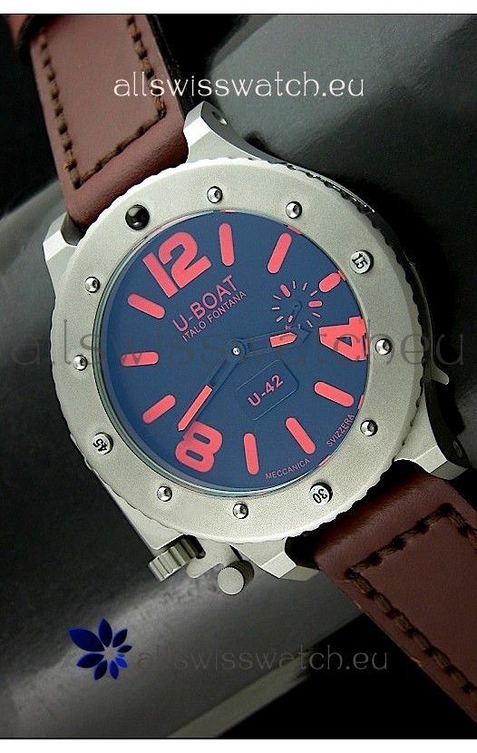 U Boat U-42 Diver Titanium Swiss Watch in Red Markers