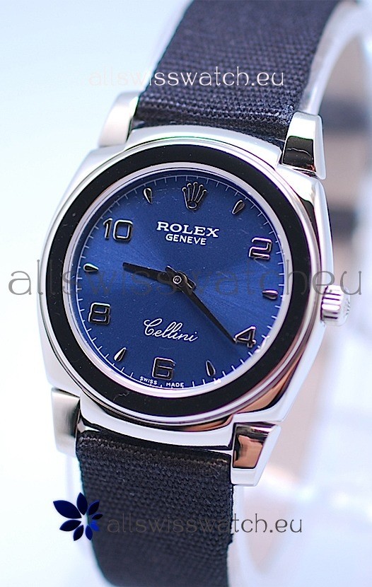 Rolex Cellini Cestello Ladies Swiss Watch in Blue Silver Face