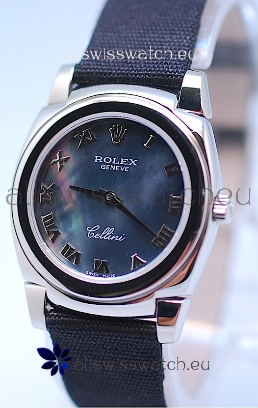 Rolex Cellini Cestello Ladies Swiss Watch in Black Pearl Face