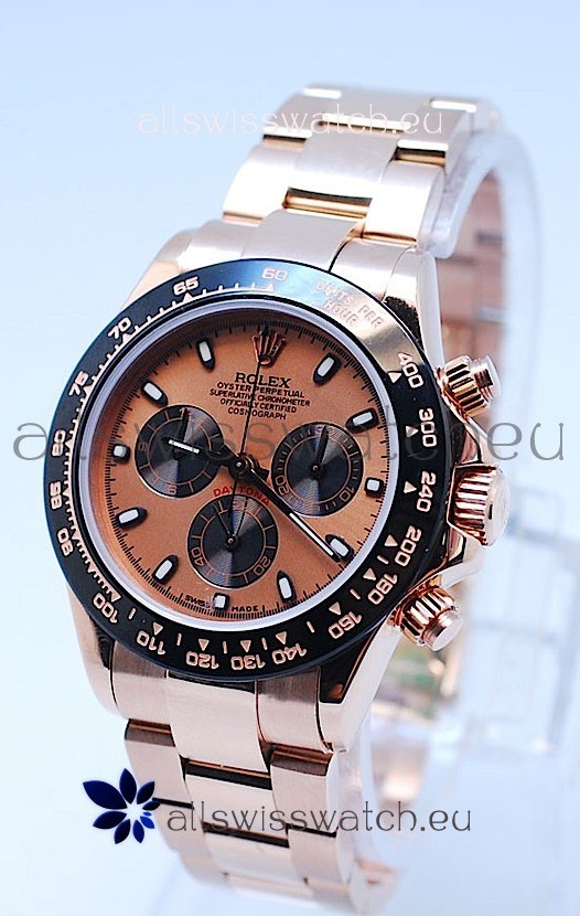 Rolex Daytona Chronograph MonoBloc Cerachrom Bezel Swiss Replica Watch in Rose Gold Plated