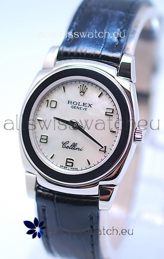 Rolex Cellini Cestello Ladies Swiss Watch in White Pearl Face