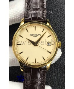 Patek Philippe Calatrava 5227J-001 Pale Yellow Dial 1:1 Mirror Swiss Replica Yellow Gold Casing