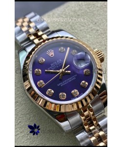 Rolex Datejust 28MM Swiss Replica in 904L Rose Gold Two Tone Case in Purple Dial - 1:1 Mirror Replica