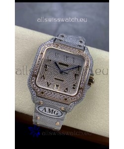 Cartier "Santos De Cartier" 904L Steel Diamonds Arabic Dial 1:1 Mirror Replica - 40MM - Genuine Diamonds