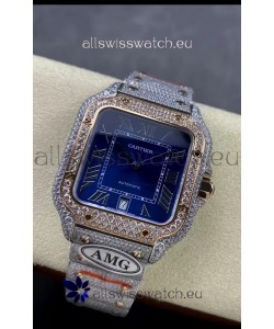 Cartier "Santos De Cartier" Two Tone Blue Dial 1:1 Mirror Replica - 40MM - Genuine Diamonds