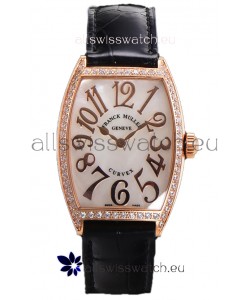 Franck Muller Cintree Curvex Mother of Pearl Dial Watch in Rose Gold Plating - Black Strap 