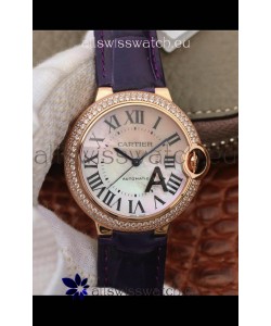 Ballon De Cartier Swiss Automatic 1:1 Mirror Quality 36MM in Purple Strap Rose Gold Casing